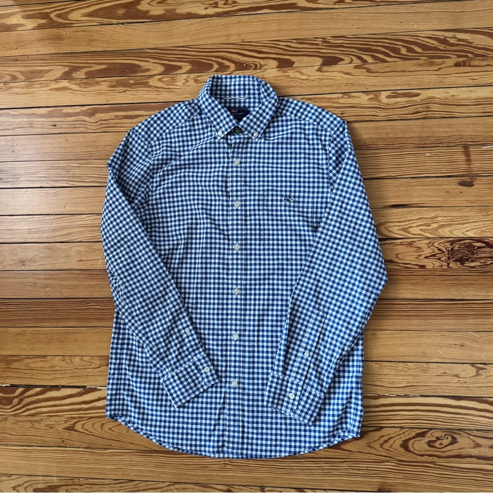 Vineyard Vines Navy and White Checkered Shirt